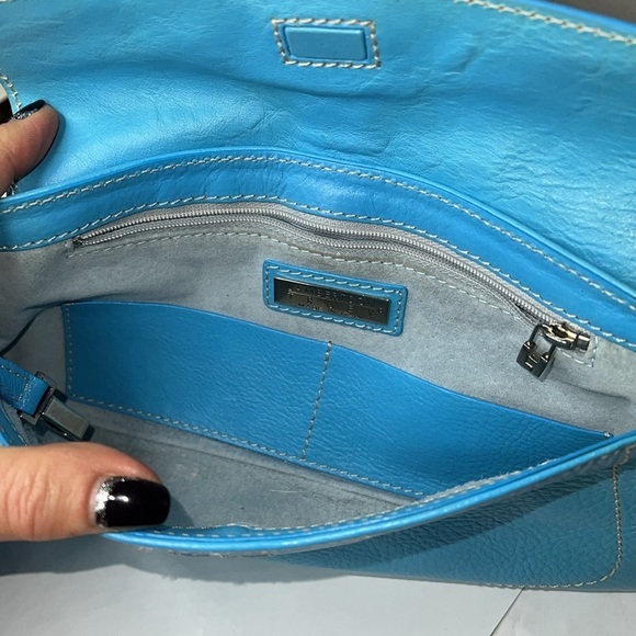 Lambertson Truex Teal Blue 11” Leather Clutch Bag - Picture 8 of 12